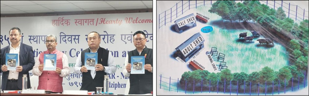 Minister Neiba Kronu releases booklet on success stories of Semi-Intensive Mithun Farming. (Morung Photo)